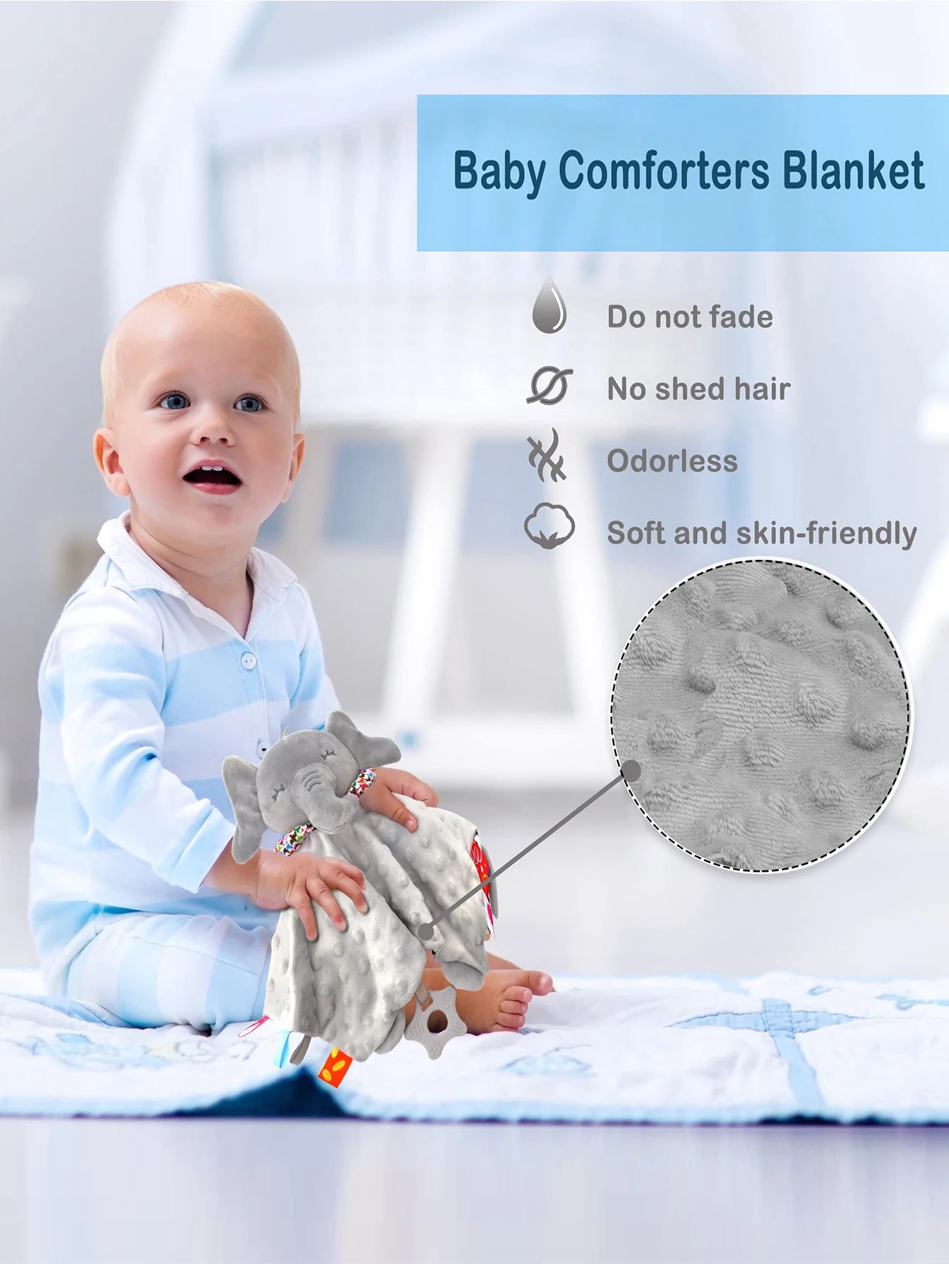 Elephant Baby Comforter – Soft Soothe Blanket & Rattle Toy