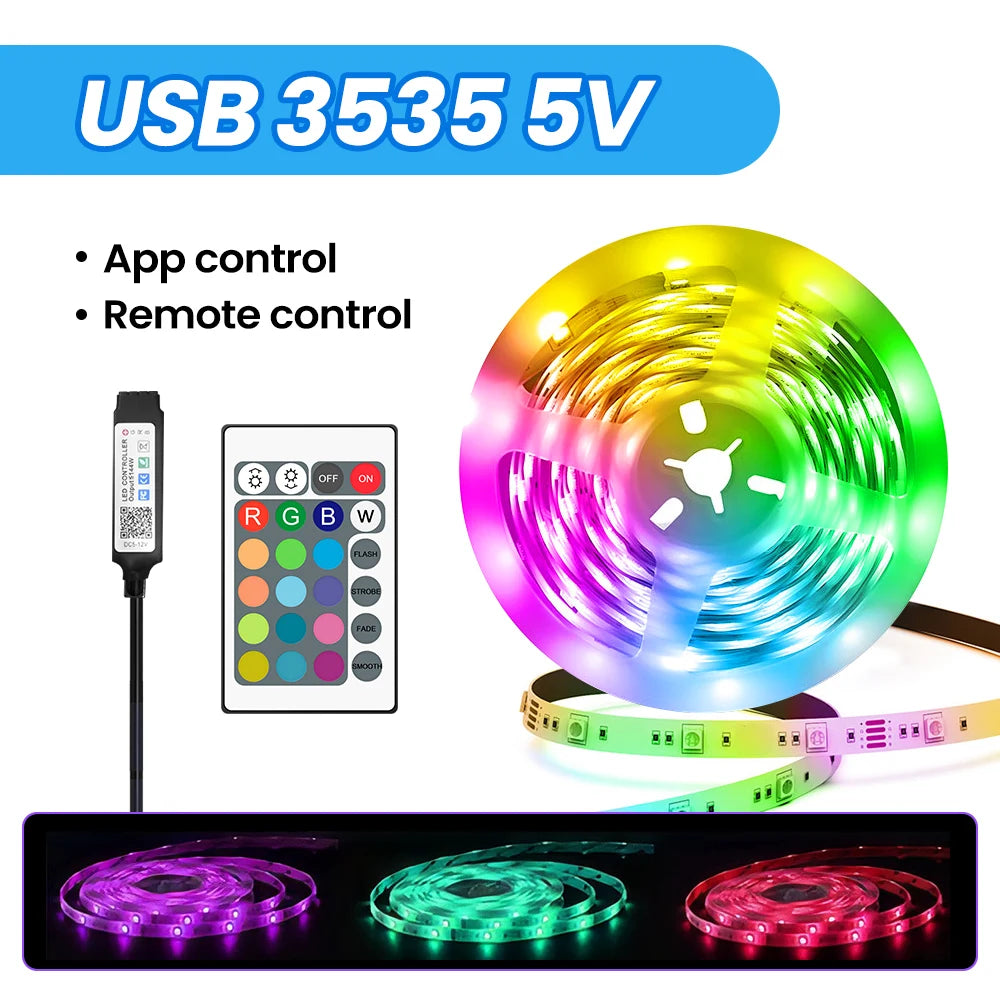 RGB LED Strip Lights  5V, 1–30M, Music Sync, 16M Colors, Color-Changing for Home & Parties