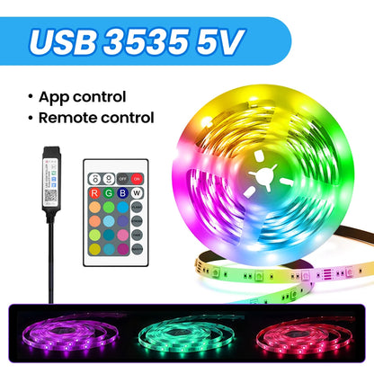 RGB LED Strip Lights  5V, 1–30M, Music Sync, 16M Colors, Color-Changing for Home & Parties