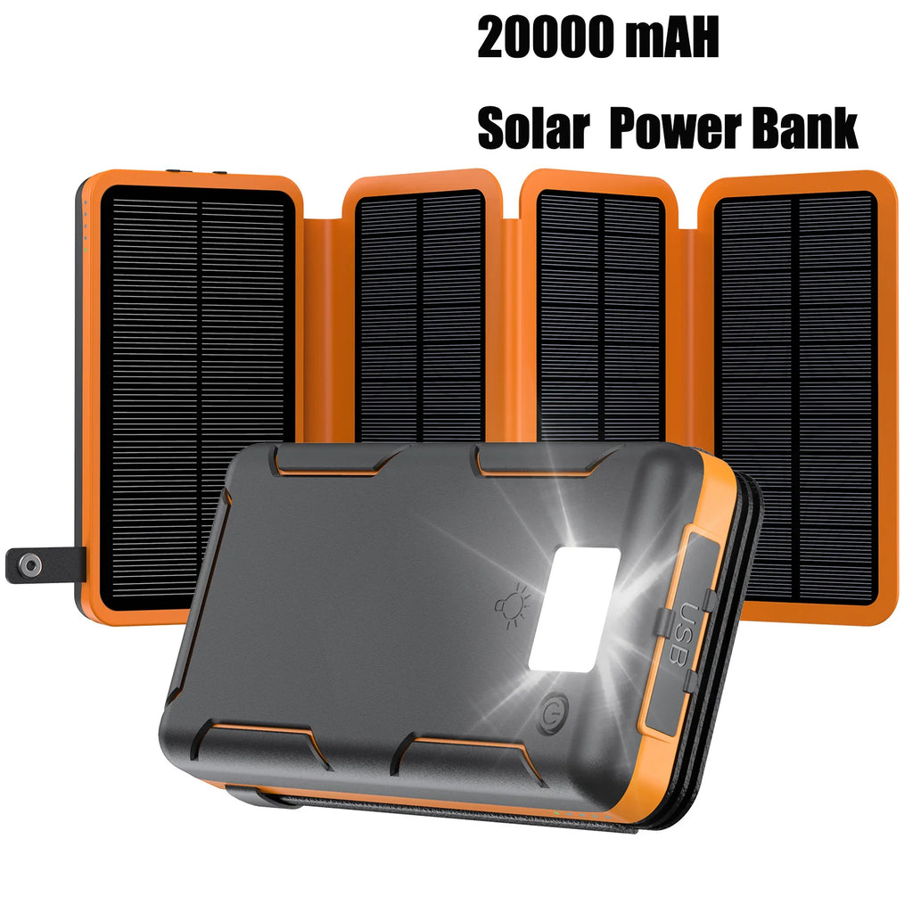 20,000mAh Solar Power Bank – Fast Charge, USB-A/USB-C, iOS & Android Compatible