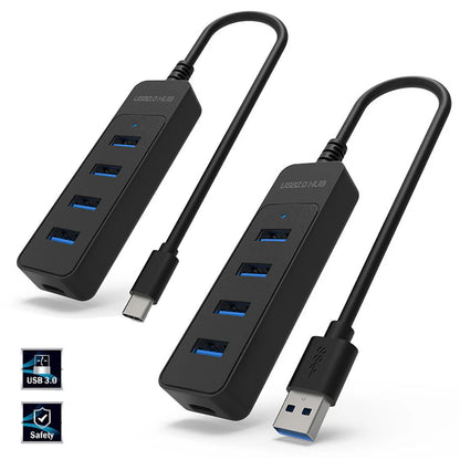 4-Port USB 3.0 Hub – High-Speed Splitter with USB/Type-C Cable for PC & Laptop