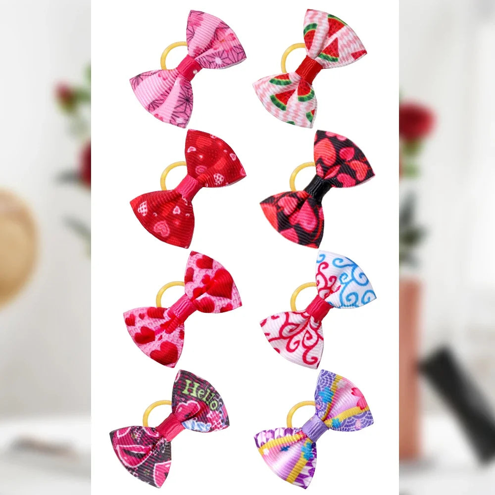 100pcs Dog Hair Bows – Cute Pet Accessories with Rubber Bands