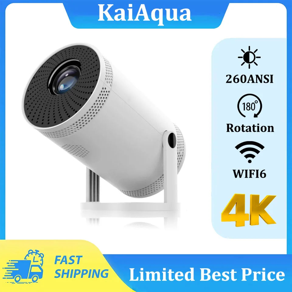 Mini 4K/1080P Portable Projector – 260 ANSI, 5G WiFi, 180° Rotating Smart Home & Outdoor Cinema
