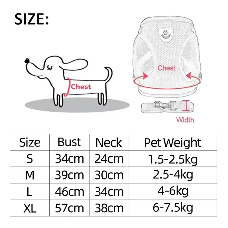 Cat & Dog Harness Vest – Adjustable Mesh with Walking Leash