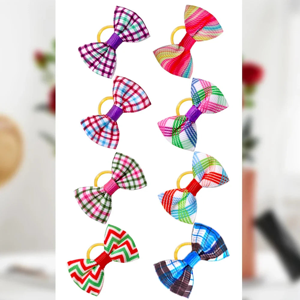 100pcs Dog Hair Bows – Cute Pet Accessories with Rubber Bands