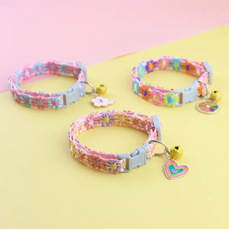 Colorful Pet Collar with Bell  Adjustable Dog & Kitten Collar