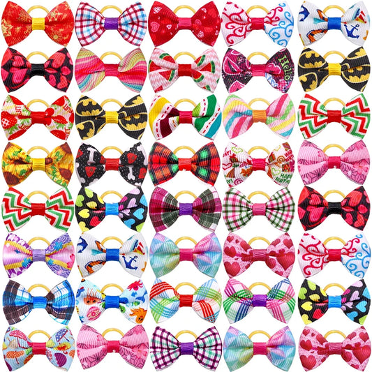 100pcs Dog Hair Bows – Cute Pet Accessories with Rubber Bands