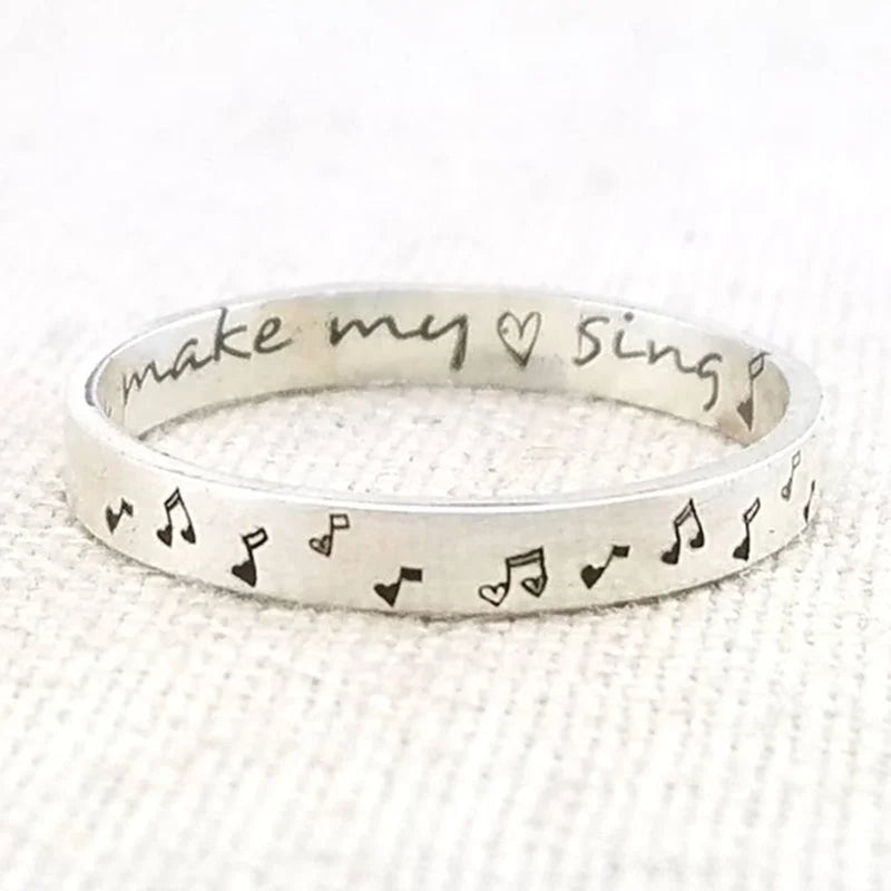 Personalized Music Note Ring – Silver Posey Ring for Wife