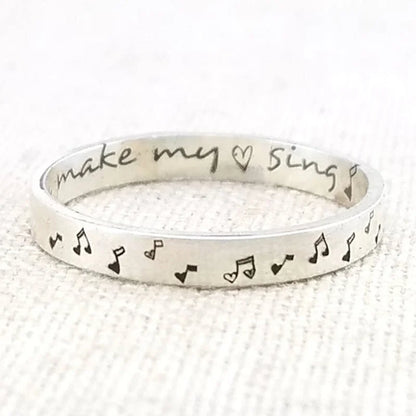 Personalized Music Note Ring – Silver Posey Ring for Wife