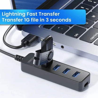 4-Port USB 3.0 Hub – High-Speed Splitter with USB/Type-C Cable for PC & Laptop