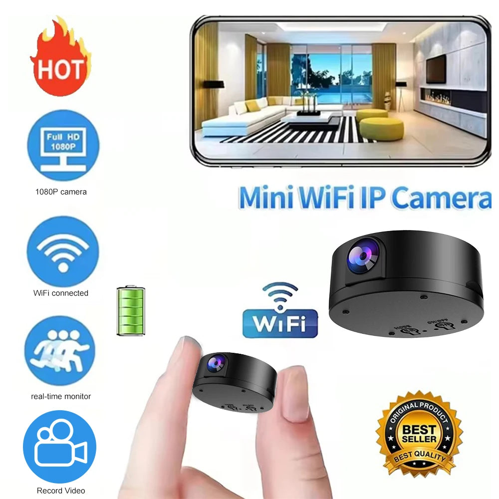 Mini Smart Security Camera  Wireless WiFi, Indoor/Outdoor, Waterproof, Two-Way Audio, Human Detection
