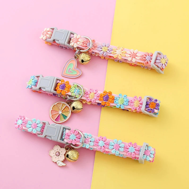Colorful Pet Collar with Bell  Adjustable Dog & Kitten Collar