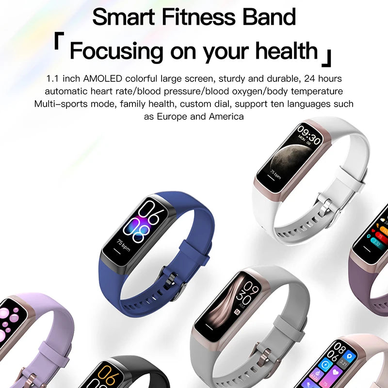 1.10" AMOLED Fitness Tracker  24/7 Heart Rate & SpO₂, Smart Watch, IP68 Waterproof
