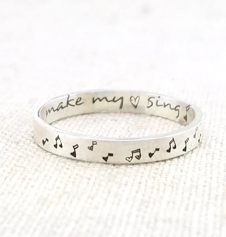 Personalized Music Note Ring – Silver Posey Ring for Wife