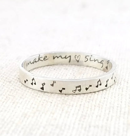 Personalized Music Note Ring – Silver Posey Ring for Wife