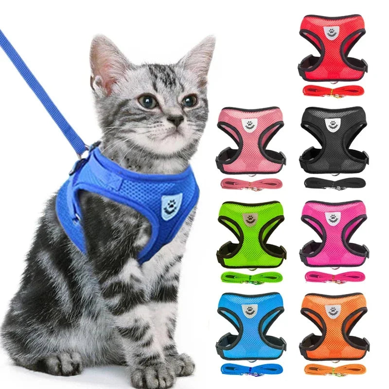 Cat & Dog Harness Vest – Adjustable Mesh with Walking Leash
