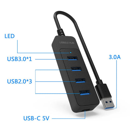 4-Port USB 3.0 Hub – High-Speed Splitter with USB/Type-C Cable for PC & Laptop