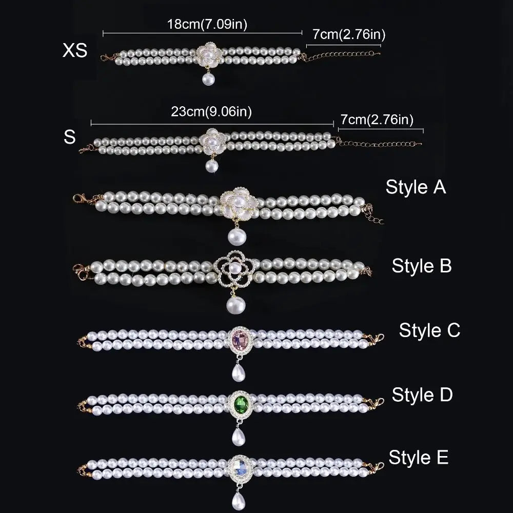 Double-Layer Pearl Pet Necklace  Adjustable Collar with Flower Pendant