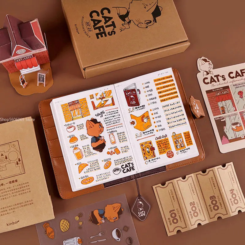 Cat Café Handbook Gift Set – A6 Cute Diary & Scrapbook