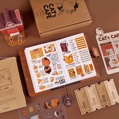 Cat Café Handbook Gift Set – A6 Cute Diary & Scrapbook