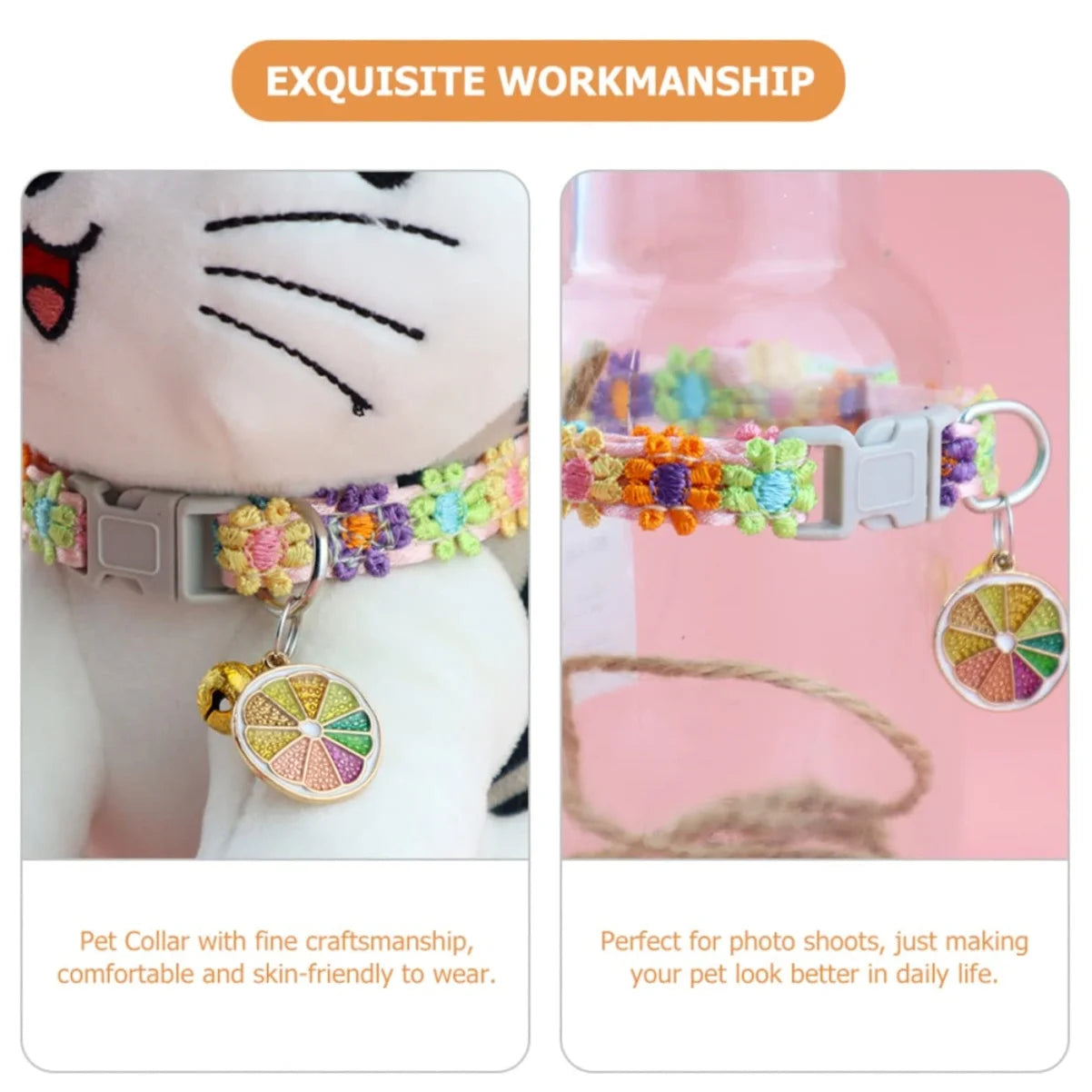 Colorful Pet Collar with Bell  Adjustable Dog & Kitten Collar