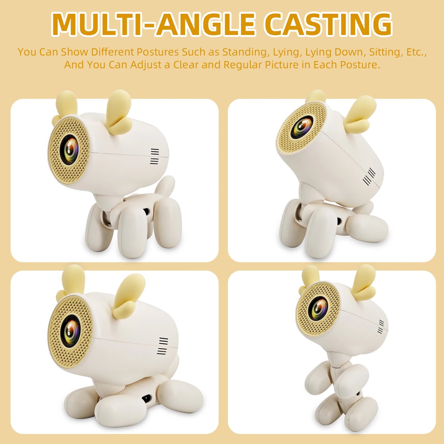 Smart Mini Projector 1080P – WiFi 6, BT 5.1, Cute Deer Design, Portable Home Theater