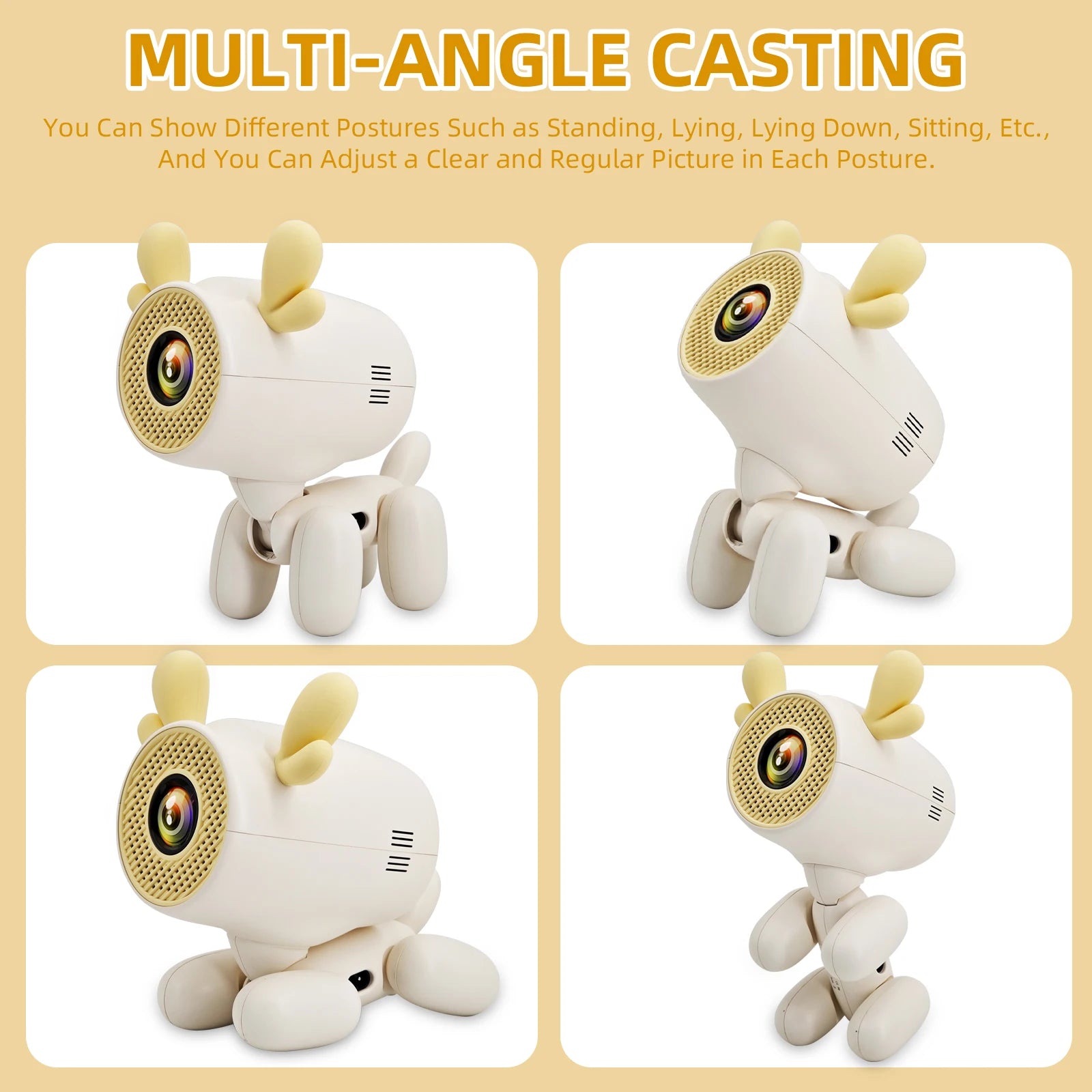 Smart Mini Projector 1080P – WiFi 6, BT 5.1, Cute Deer Design, Portable Home Theater