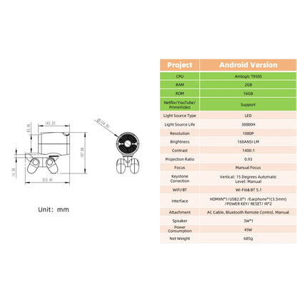 Smart Mini Projector 1080P – WiFi 6, BT 5.1, Cute Deer Design, Portable Home Theater