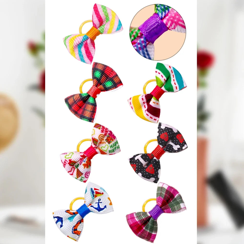100pcs Dog Hair Bows – Cute Pet Accessories with Rubber Bands