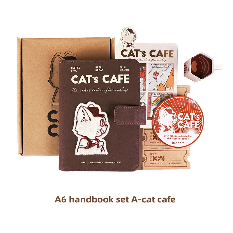 Cat Café Handbook Gift Set – A6 Cute Diary & Scrapbook