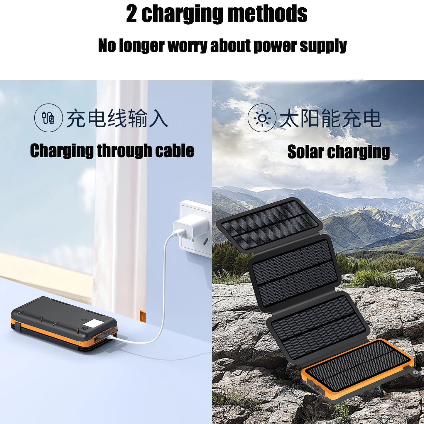 20,000mAh Solar Power Bank – Fast Charge, USB-A/USB-C, iOS & Android Compatible