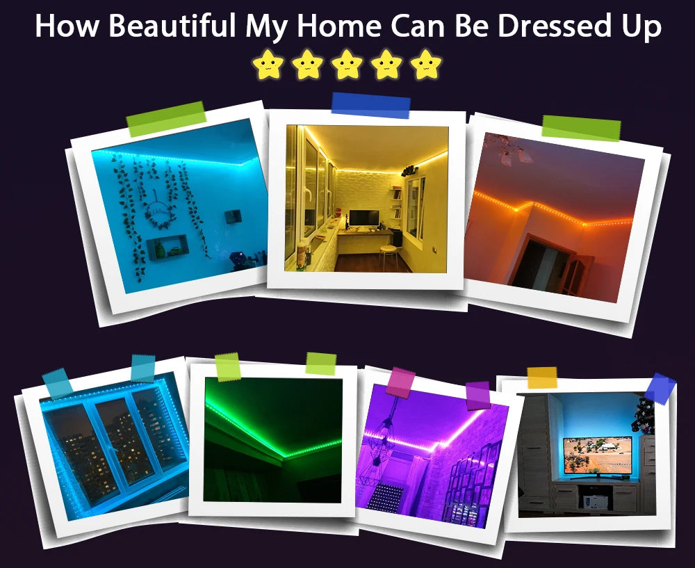 RGB LED Strip Lights  5V, 1–30M, Music Sync, 16M Colors, Color-Changing for Home & Parties