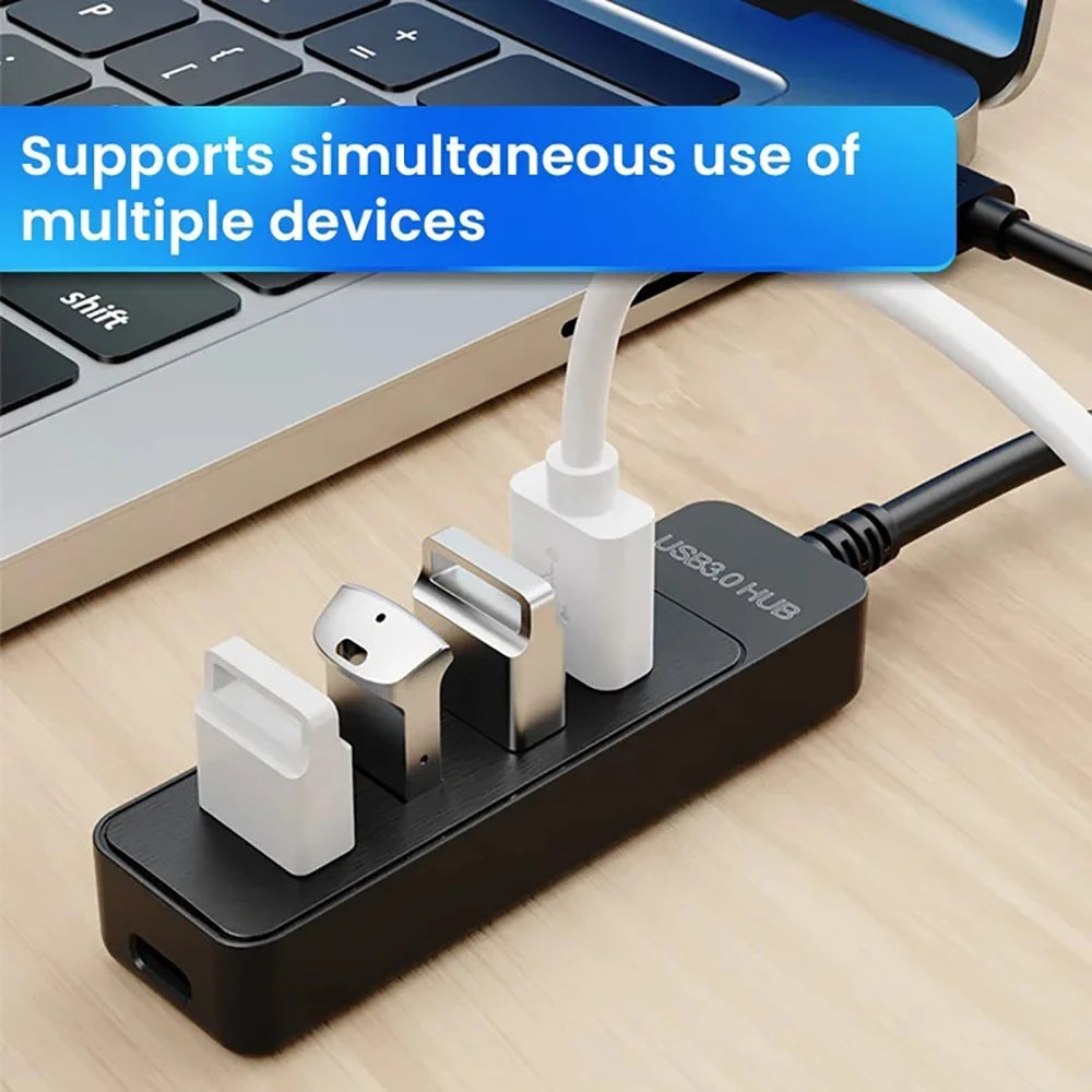4-Port USB 3.0 Hub – High-Speed Splitter with USB/Type-C Cable for PC & Laptop