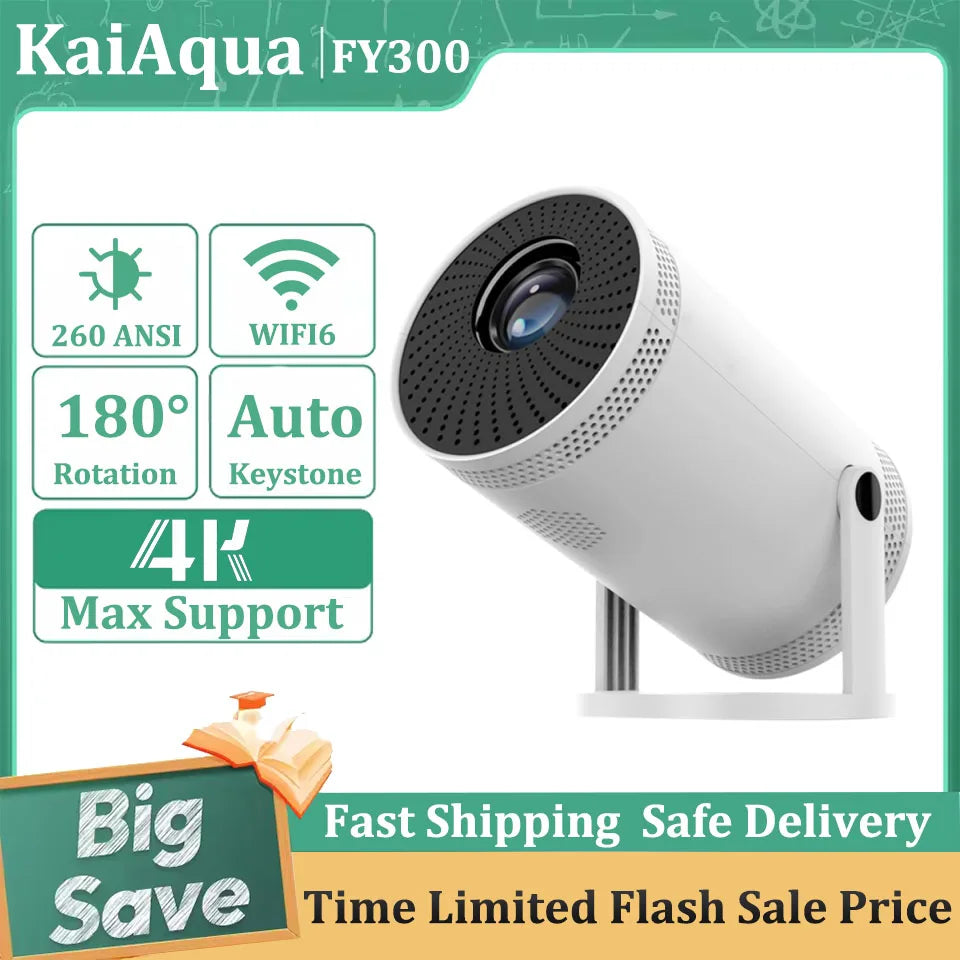 Mini 4K/1080P Portable Projector – 260 ANSI, 5G WiFi, 180° Rotating Smart Home & Outdoor Cinema