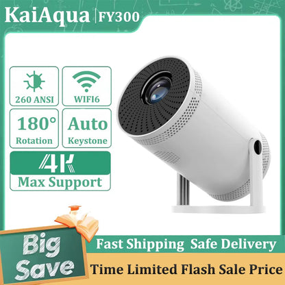 Mini 4K/1080P Portable Projector – 260 ANSI, 5G WiFi, 180° Rotating Smart Home & Outdoor Cinema