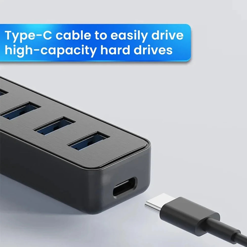 4-Port USB 3.0 Hub – High-Speed Splitter with USB/Type-C Cable for PC & Laptop
