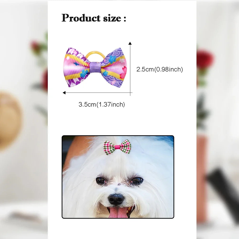 100pcs Dog Hair Bows – Cute Pet Accessories with Rubber Bands