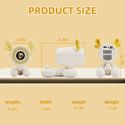 Smart Mini Projector 1080P – WiFi 6, BT 5.1, Cute Deer Design, Portable Home Theater