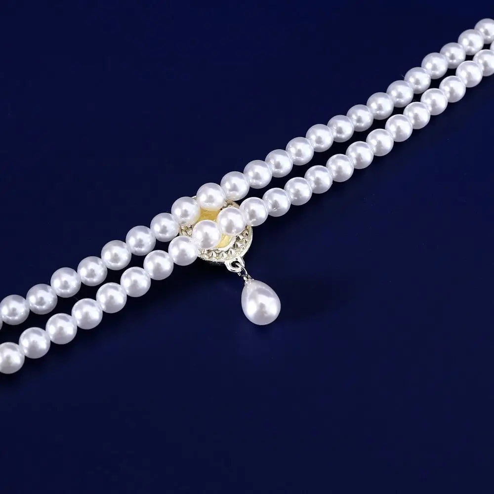 Double-Layer Pearl Pet Necklace  Adjustable Collar with Flower Pendant